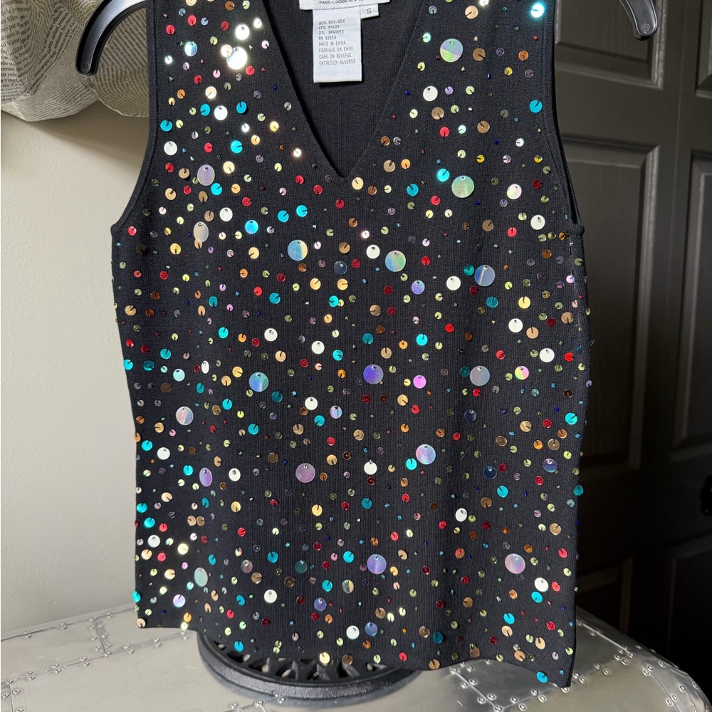 Joseph Multicolor Sequin Black Tank Top